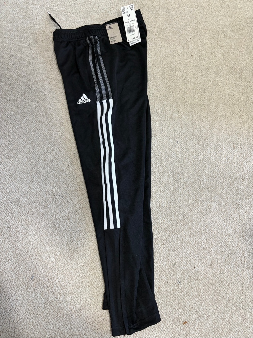 adidas Kids Black Joggers with White Three-Stripes, Youth Medium
